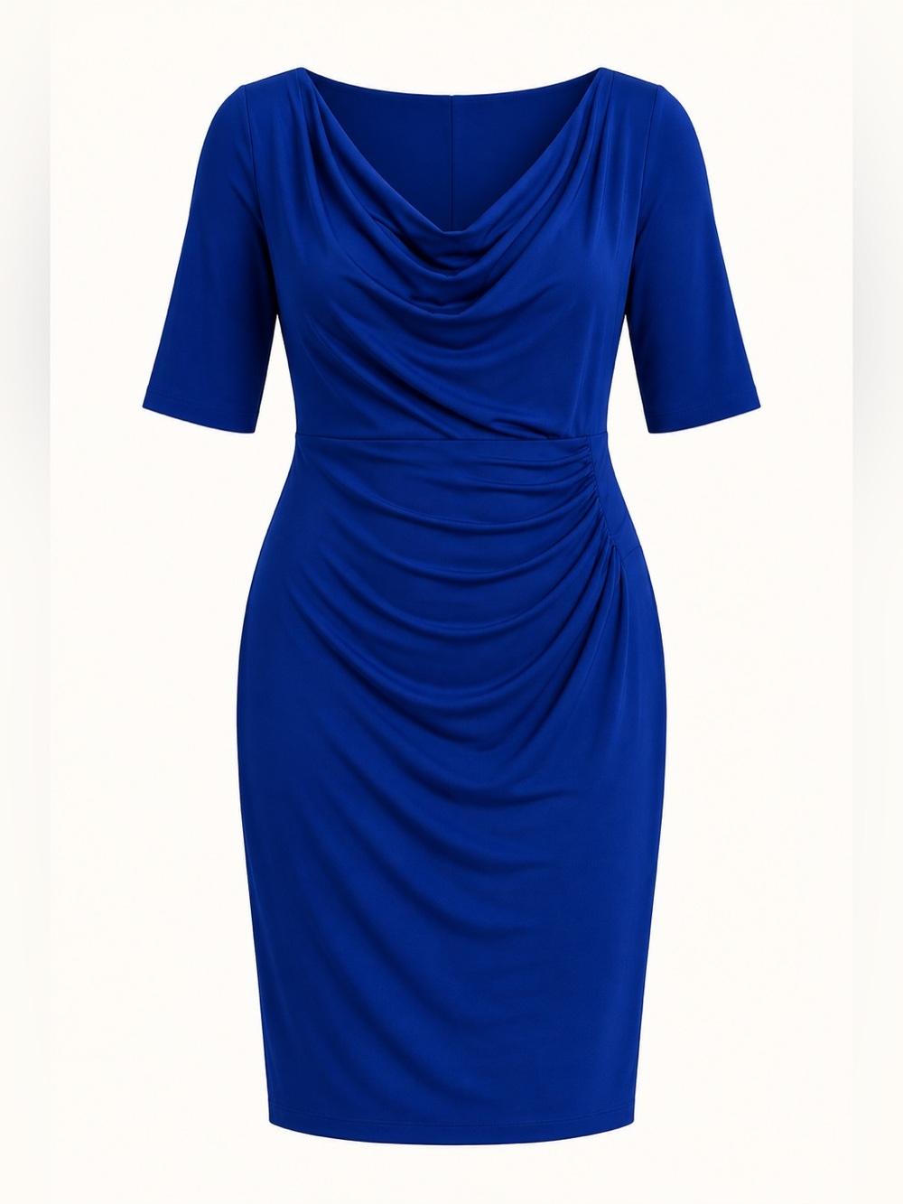 Lauren Ralph Lauren Royal Blue Cowl Neck Ruched Dress | Size 14